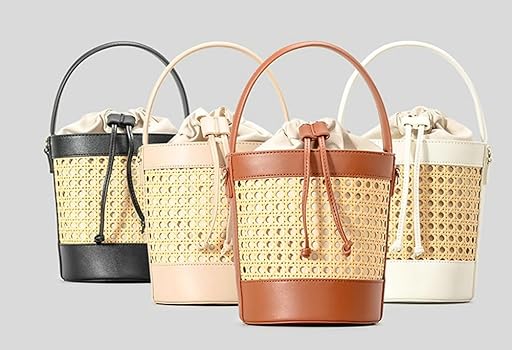 Amazon.com: Rattan Bag for Women Straw Tote Bucket Purse PU